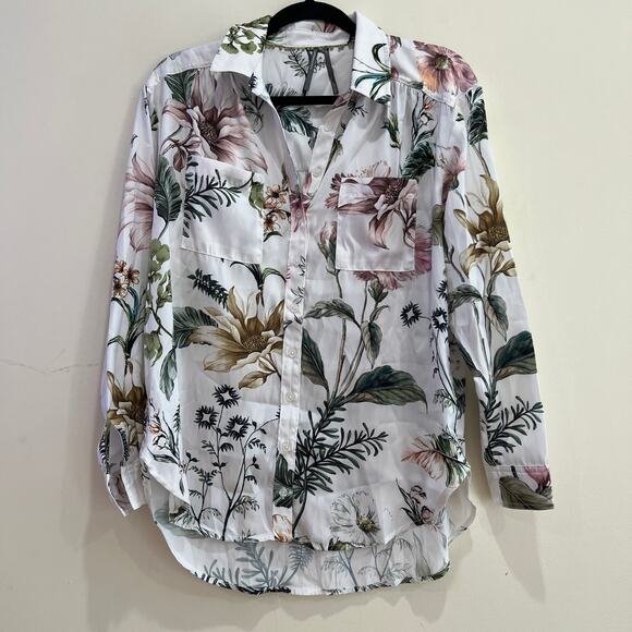 NEW NWT Anthropologie Relaxed Long-Sleeve Floral Shirt Pearl Size S - Picture 3 of 7